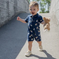 Rompers & Jumpsuits>Firsts par Petit Lem Construction Polo Romper 3-24m Navy