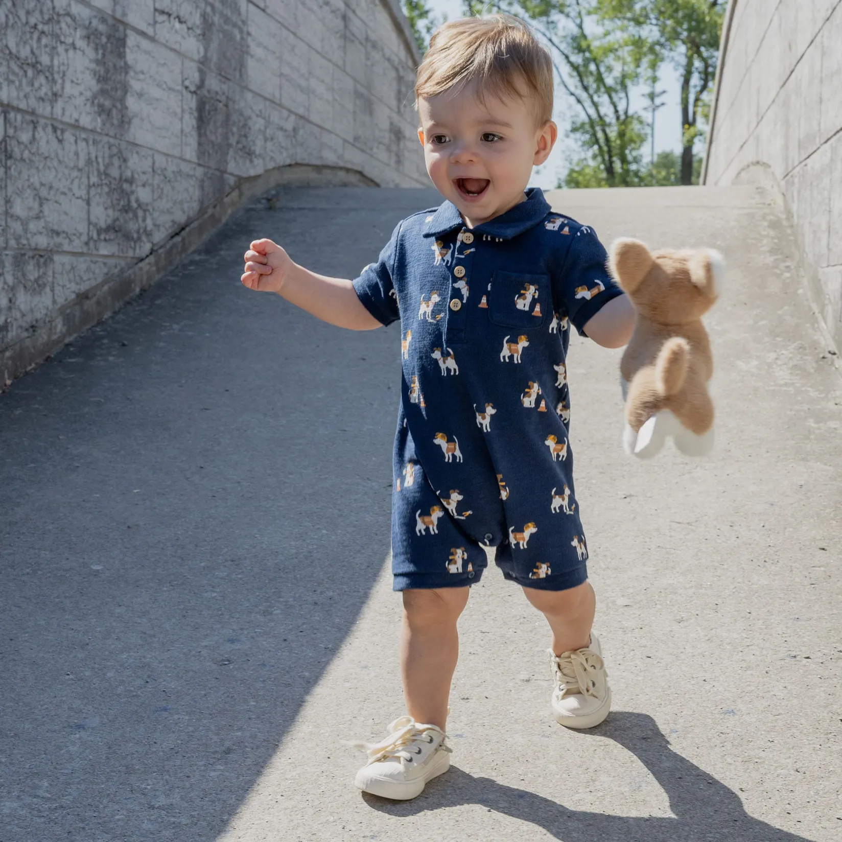 Rompers & Jumpsuits>Firsts par Petit Lem Construction Polo Romper 3-24m Navy