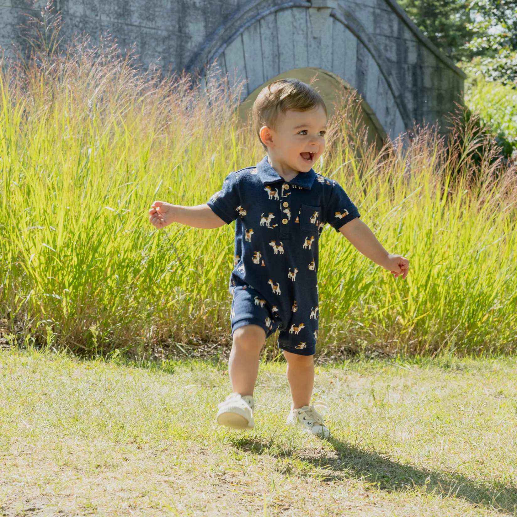 Rompers & Jumpsuits>Firsts par Petit Lem Construction Polo Romper 3-24m Navy