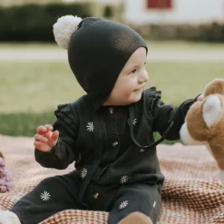 Hats And Caps>Firsts par Petit Lem Corgis Knit Beanie 3-24m Charcoal