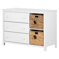 Best Cotton Candy 3-Drawer Dresser with Baskets - Pure White Storage Furniture