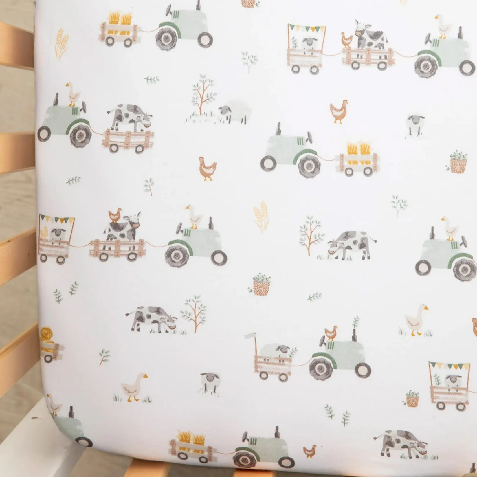 Discount Cotton Jersey Crib Fitted Sheet - Tractor Ride Kids Sheets|Bedding