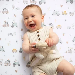 Discount Cotton Jersey Crib Fitted Sheet - Tractor Ride Kids Sheets|Bedding