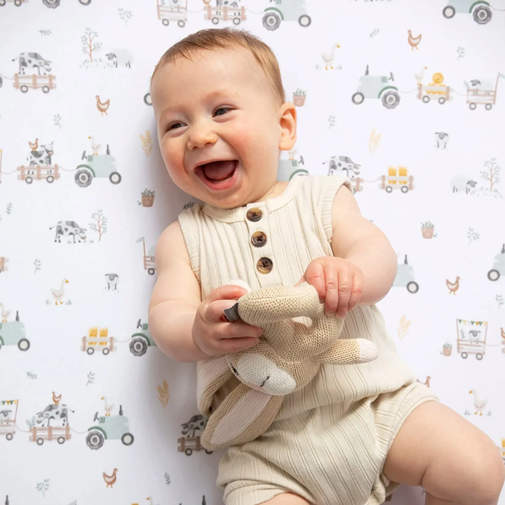 Discount Cotton Jersey Crib Fitted Sheet - Tractor Ride Kids Sheets|Bedding