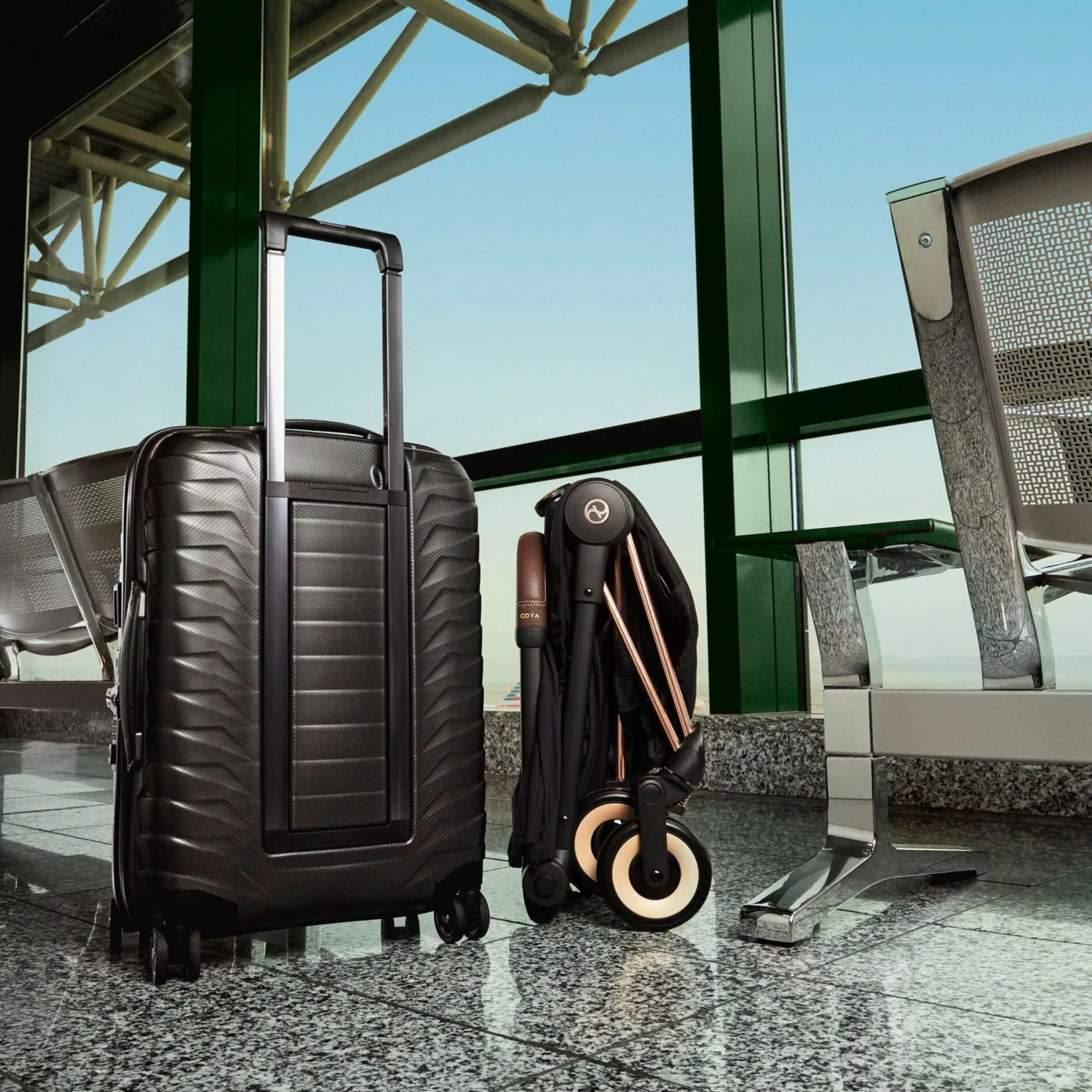 Strollers|Strollers & Trailers>Cybex Coya Stroller - Matte Black Frame with Leaf Green Seat