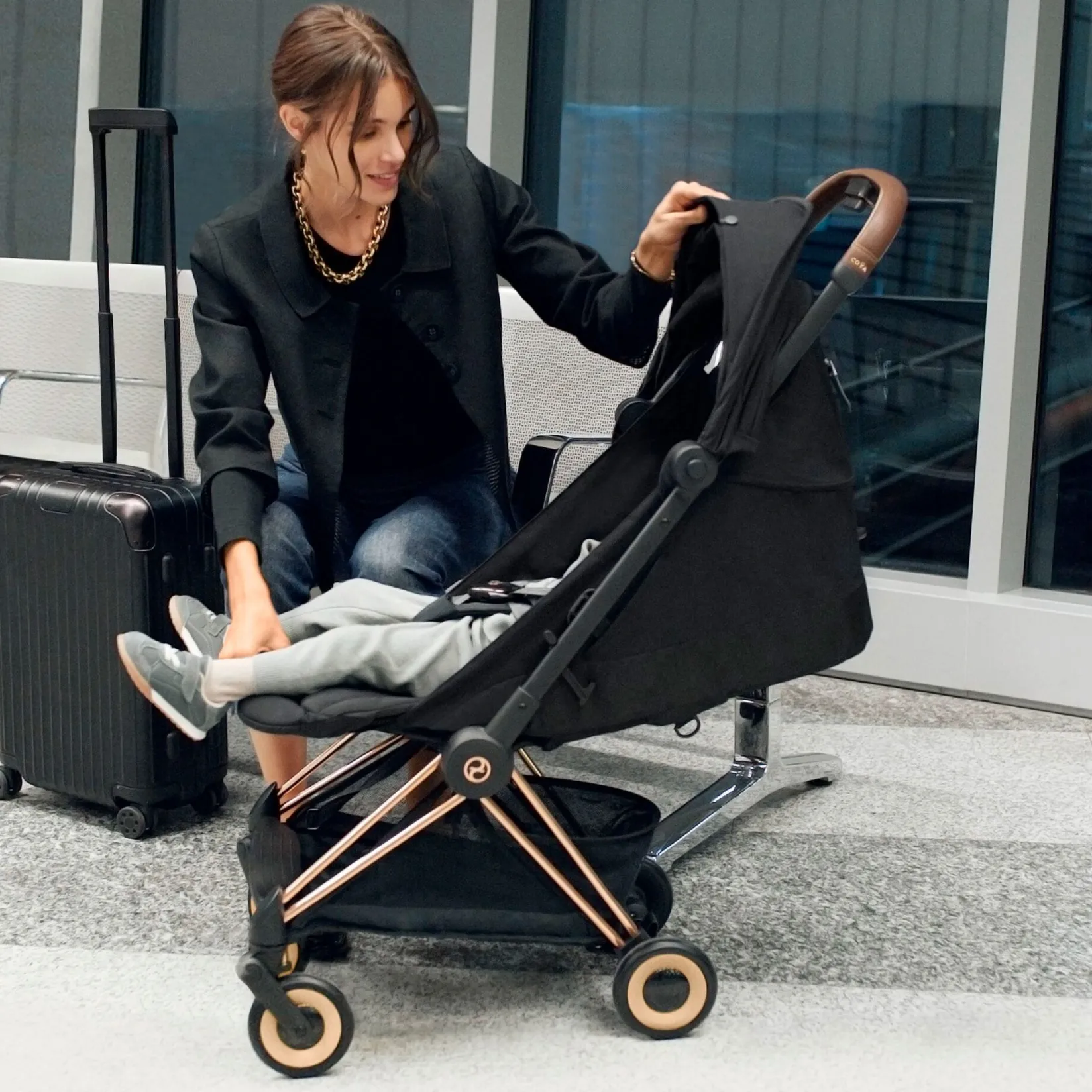 Strollers|Strollers & Trailers>Cybex Coya Stroller - Rose Gold Frame with Peach Pink SeatP