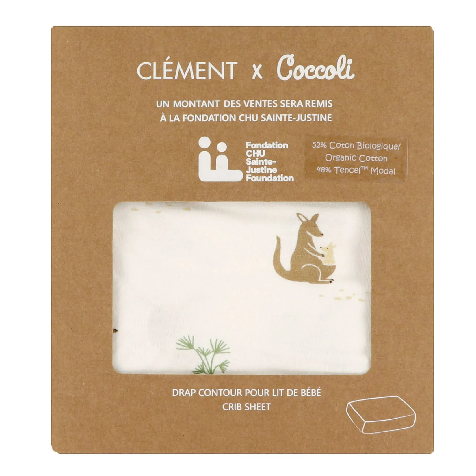 Sheets|Bedding>Coccoli Crib Fitted Sheet Kangaroo - Special Edition CHU Sainte‑Justine Foundation