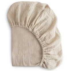 Sheets|Bedding>Mushie Crib Fitted Sheet Muslin - Fog