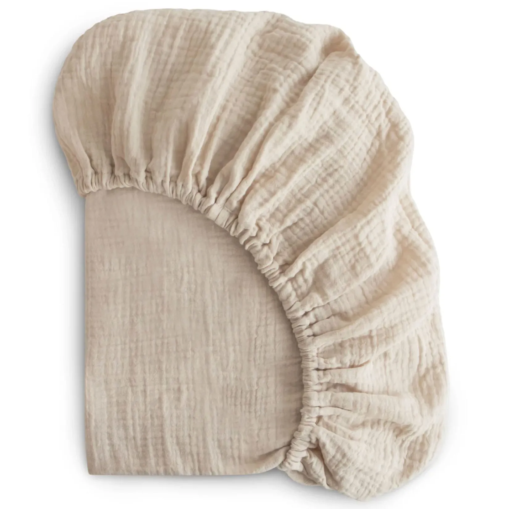 Sheets|Bedding>Mushie Crib Fitted Sheet Muslin - Fog