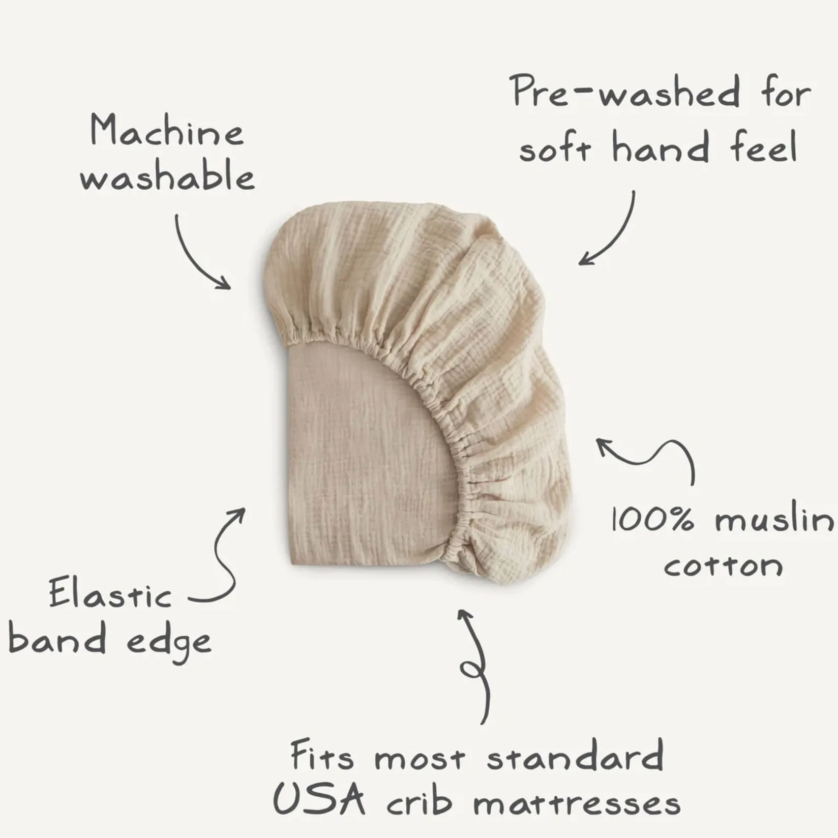 Sheets|Bedding>Mushie Crib Fitted Sheet Muslin - Fog