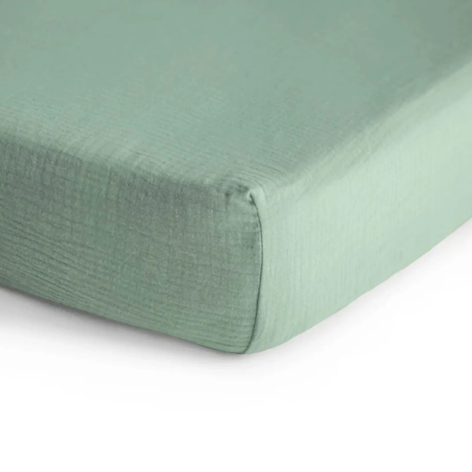 Sheets|Bedding>Mushie Crib Fitted Sheet Muslin -Roman Green
