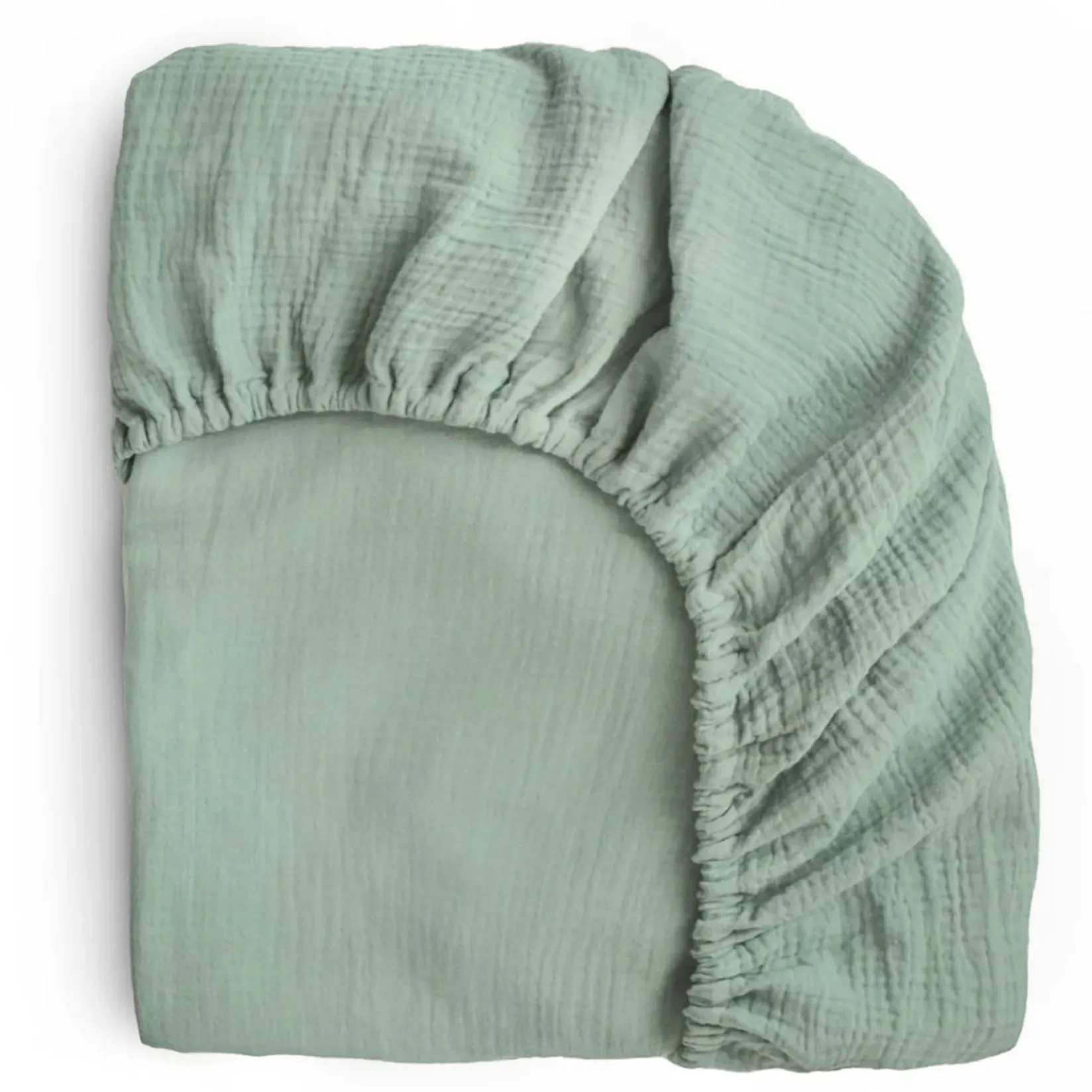 Sheets|Bedding>Mushie Crib Fitted Sheet Muslin -Roman Green