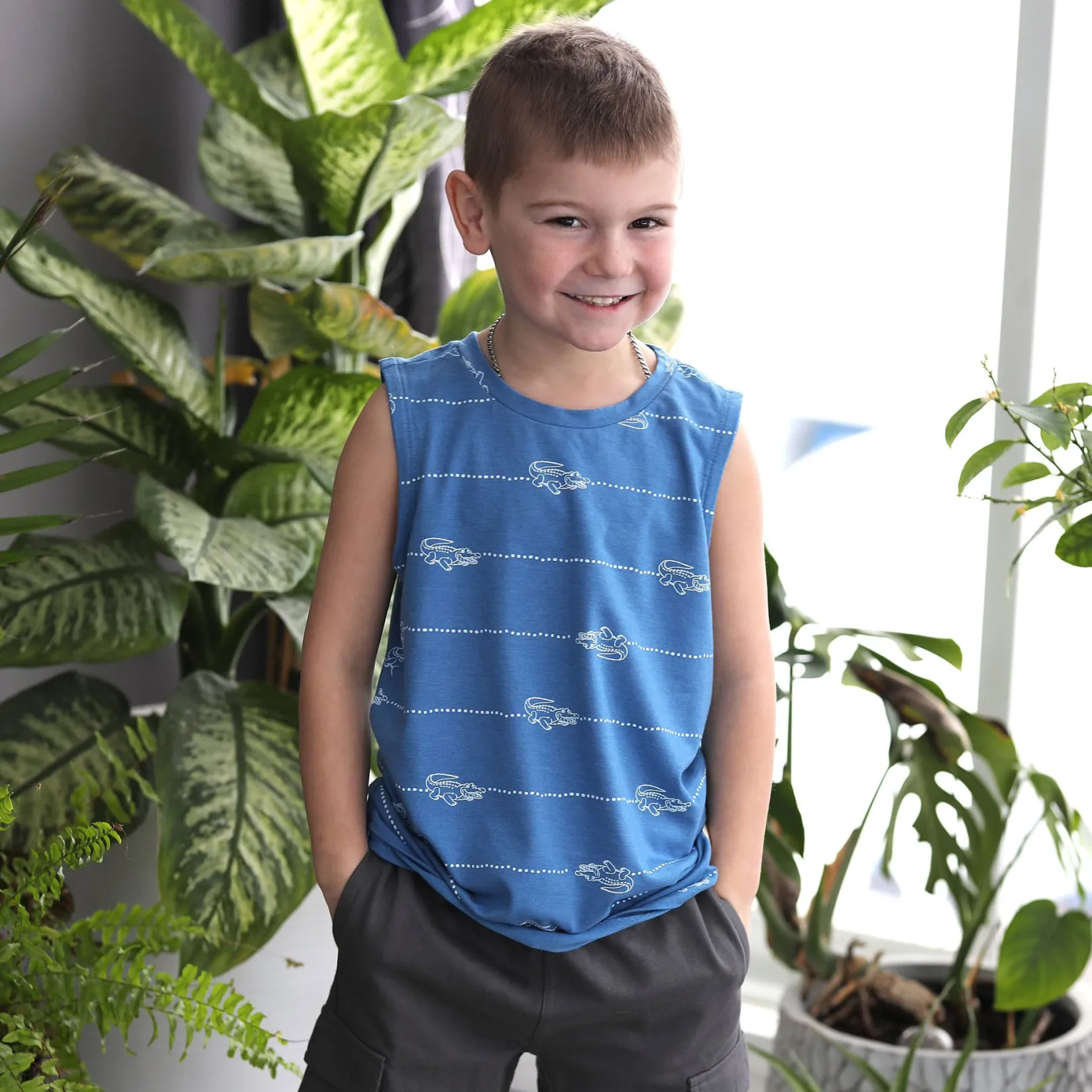 Tops>Camp by Birdz Crocodile Tank Top 2-8y Bleu