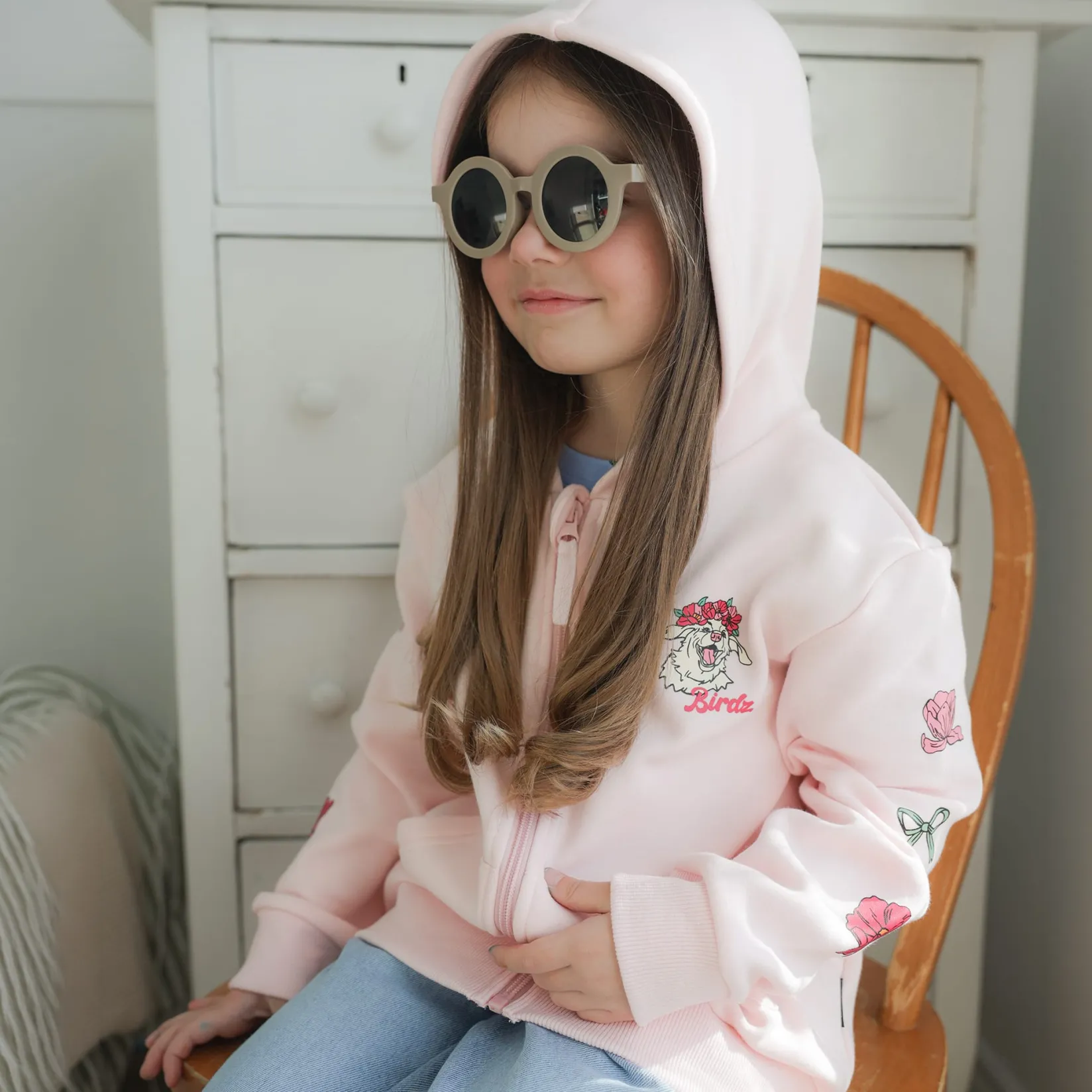 Fleeces And Sweatshirts|Tops>Birdz Cute Dog Hoodie 2-10 Pink