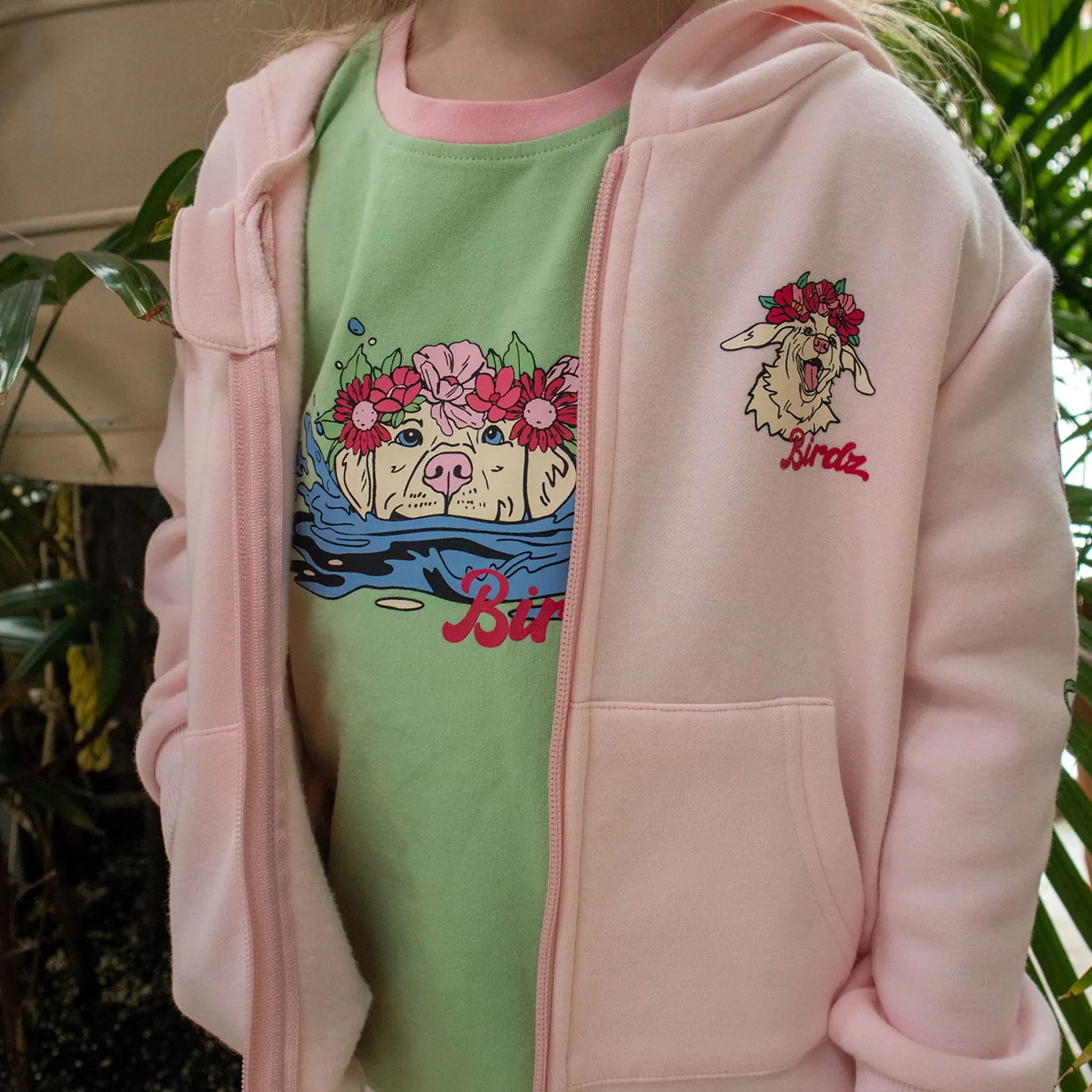 Fleeces And Sweatshirts|Tops>Birdz Cute Dog Hoodie 2-10 Pink