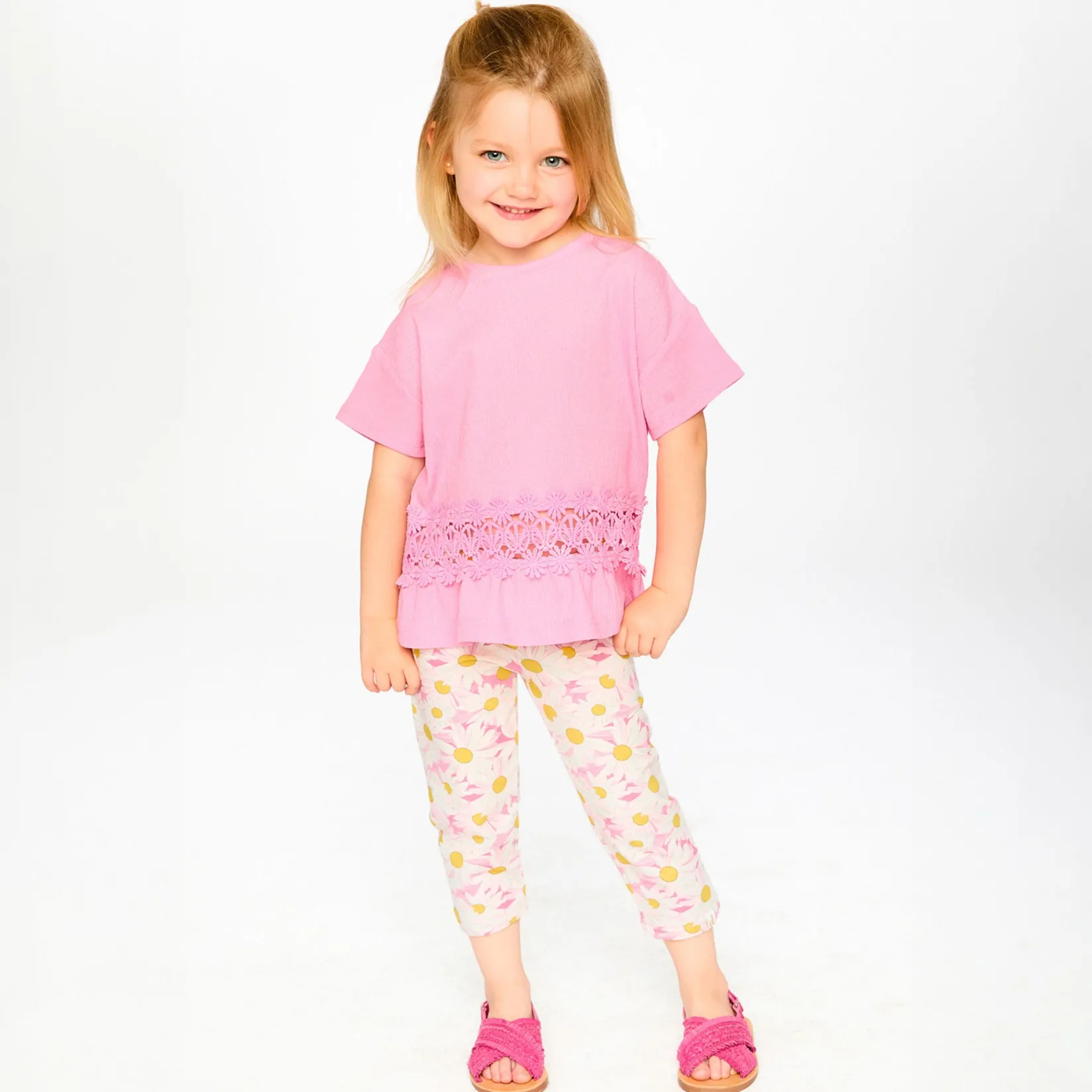 Tops>Deux par Deux Daisies T-shirt 7-10 Pink