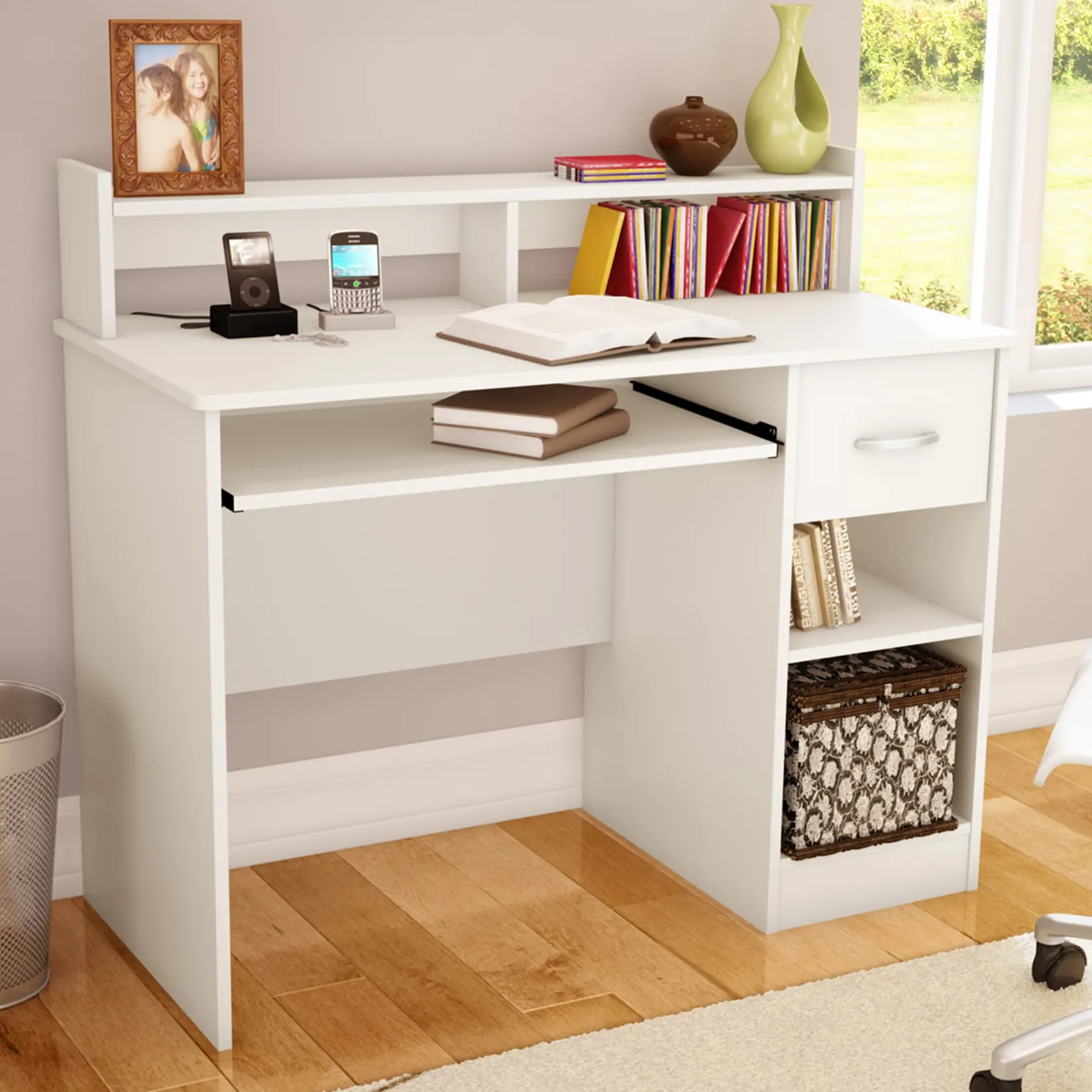 Desk>South Shore Desk with Keyboard Tray - Axess Pure White