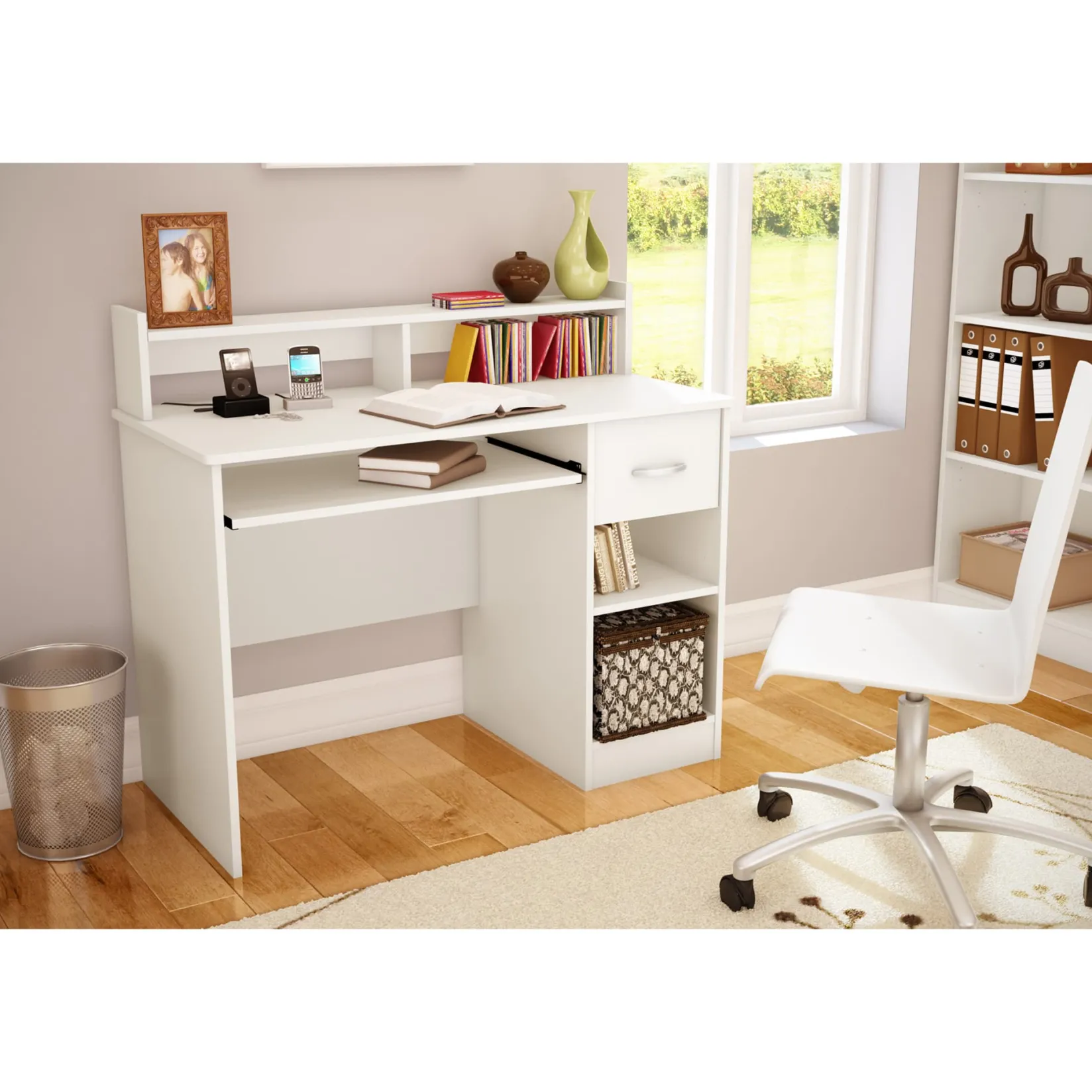 Desk>South Shore Desk with Keyboard Tray - Axess Pure White