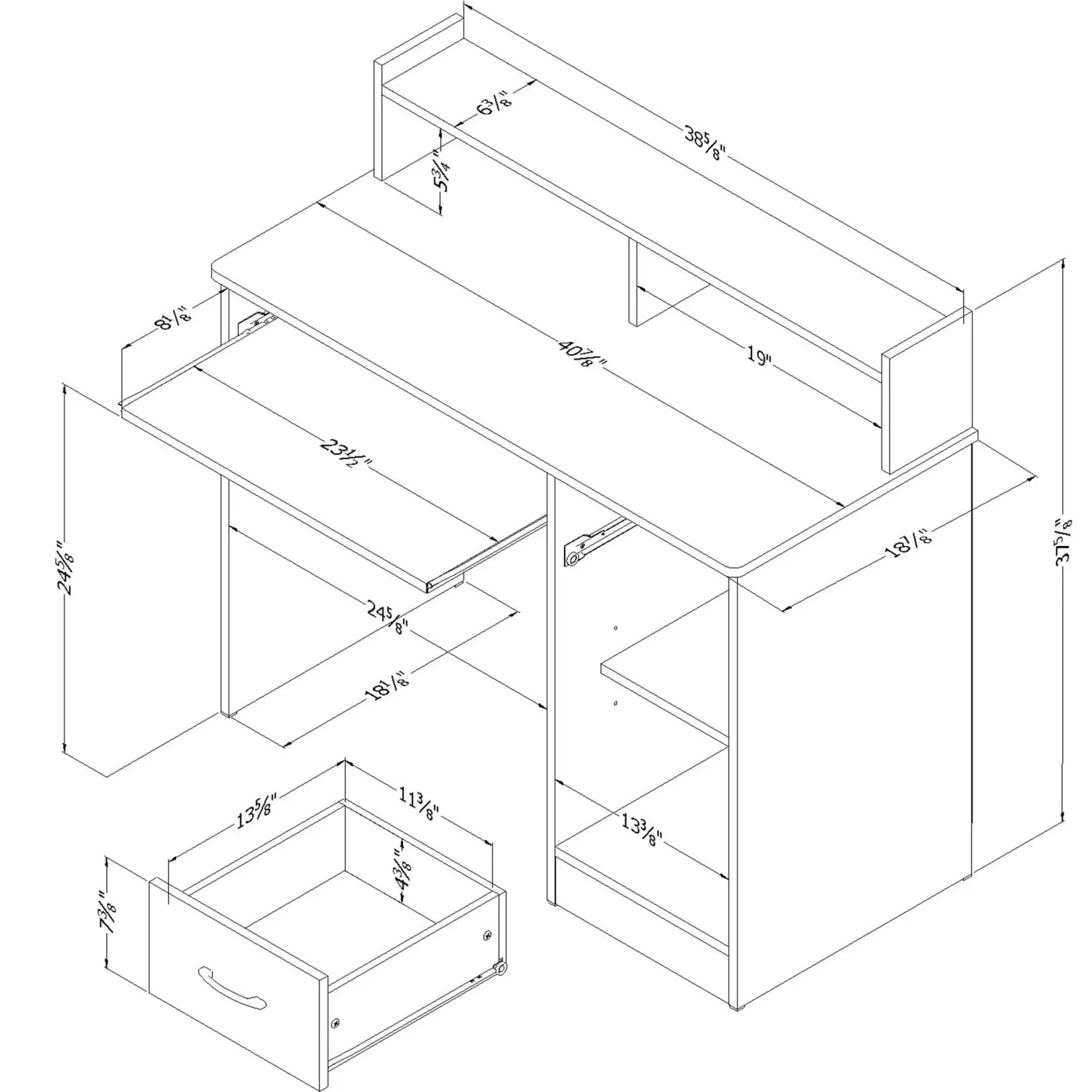Desk>South Shore Desk with Keyboard Tray - Axess Pure White