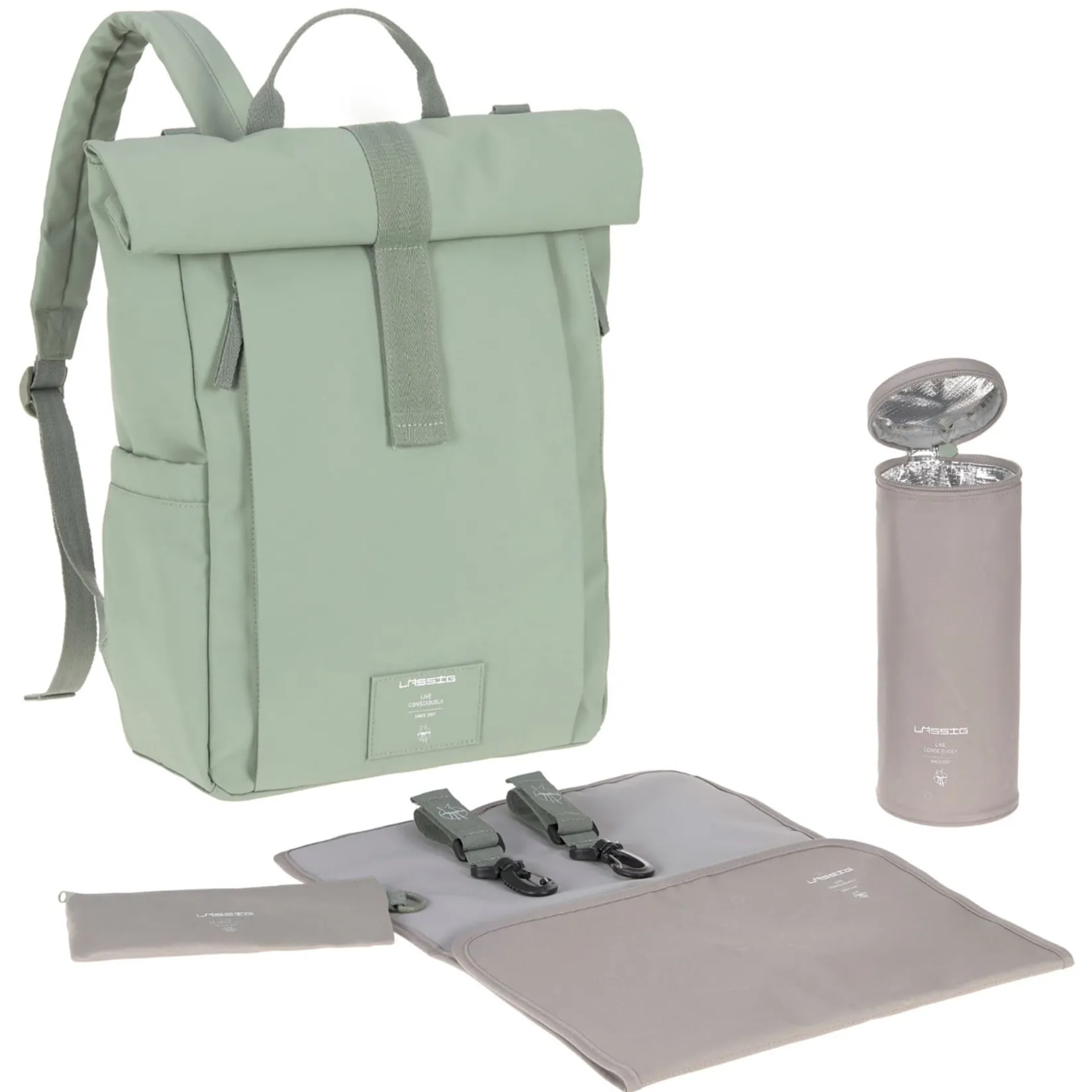 Sale Diaper Bag Rolltop - Sage Diaper Bags|Diaper Bags