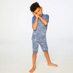 Pajamas & Bathrobes>Deux par Deux Dogs Pajama Set 7-12 Blue