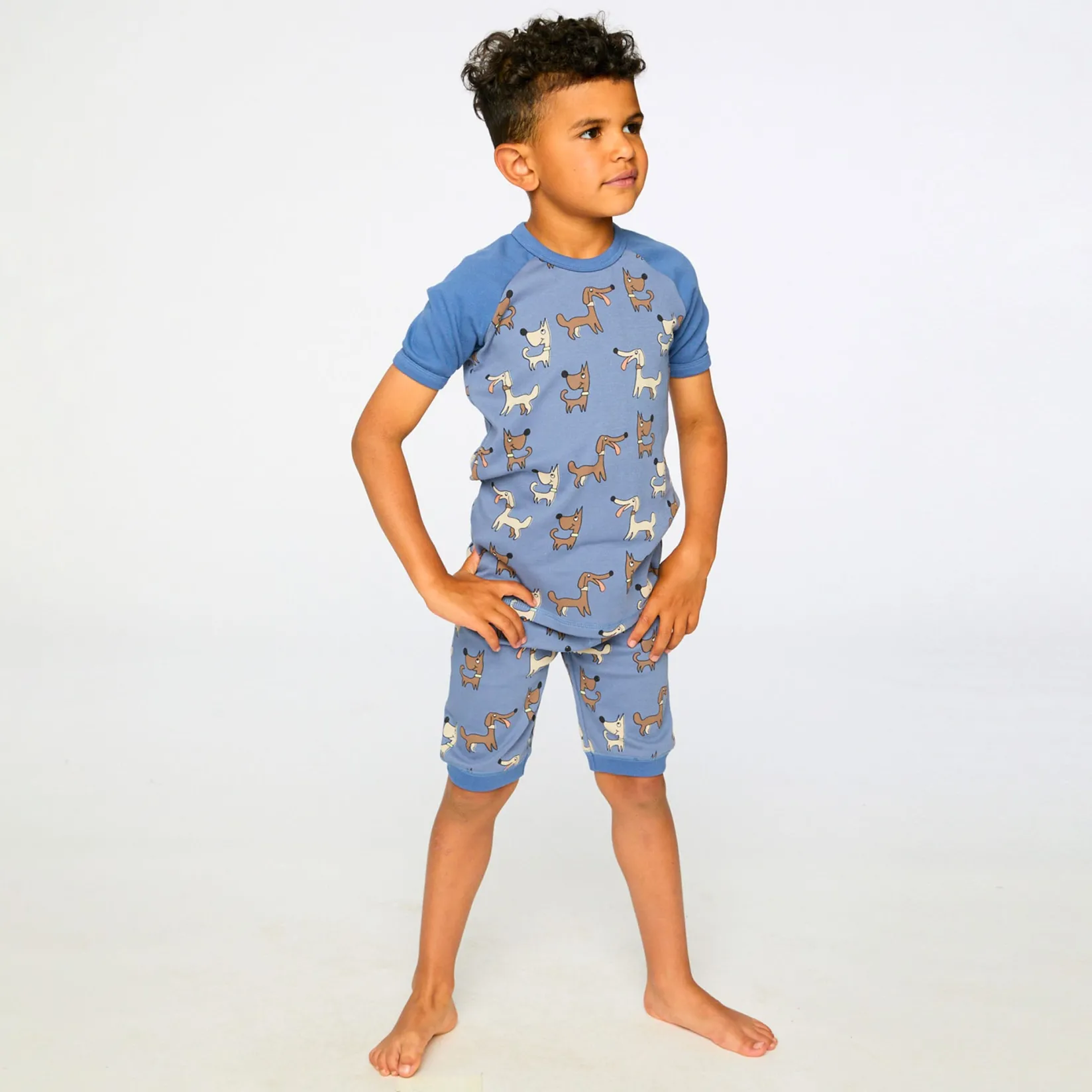 Pajamas & Bathrobes>Deux par Deux Dogs Pajama Set 7-12 Blue