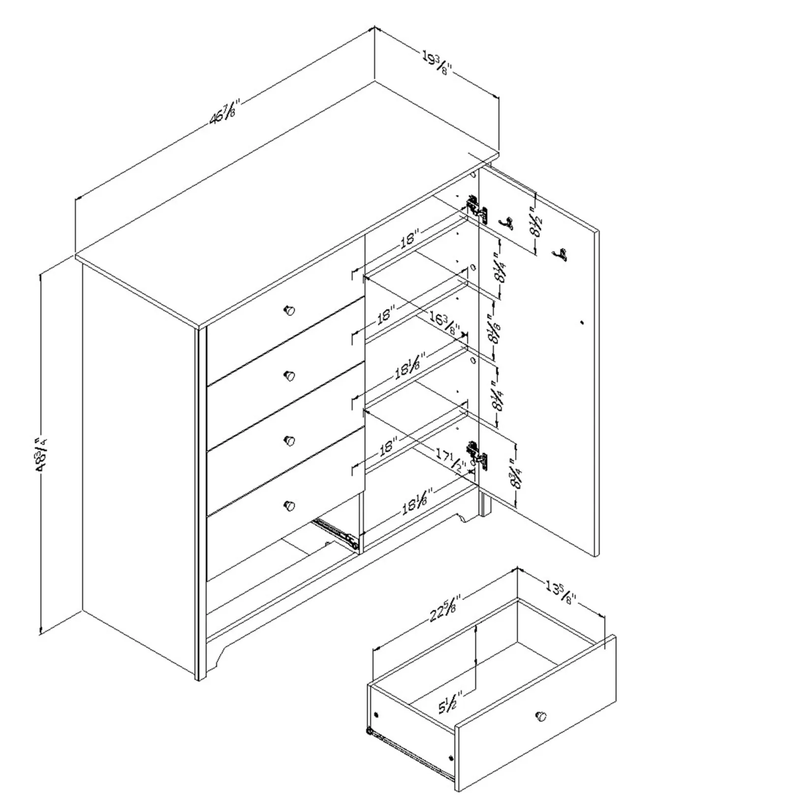 Storage Furniture>South Shore Door Chest with 5 Drawers - Vito Pure Black