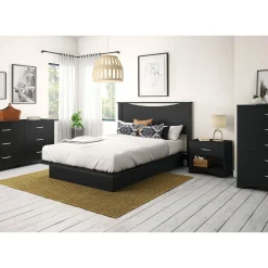 Clearance Double / Queen Bed and Headboard Set - Step One Pure Black Twin, Full & Queen Beds