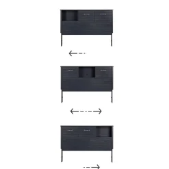 Double Bed Bookcase Headboard with Sliding Doors Asten - Blueberry Twin, Full & Queen Beds