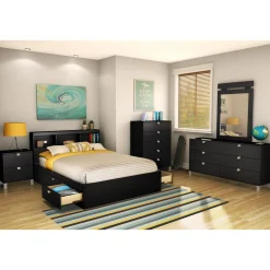Twin, Full & Queen Beds>South Shore Double Bookcase Headboard Spark - Pure Black
