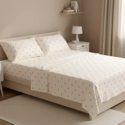 Sheets|Full & Queen Size Bedding>Cathay Home Double Sheet Set - Croissants