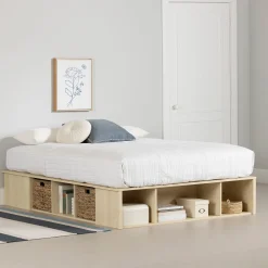 Twin, Full & Queen Beds>South Shore Double Storage Bed with Baskets - Avilla Bleached Oak