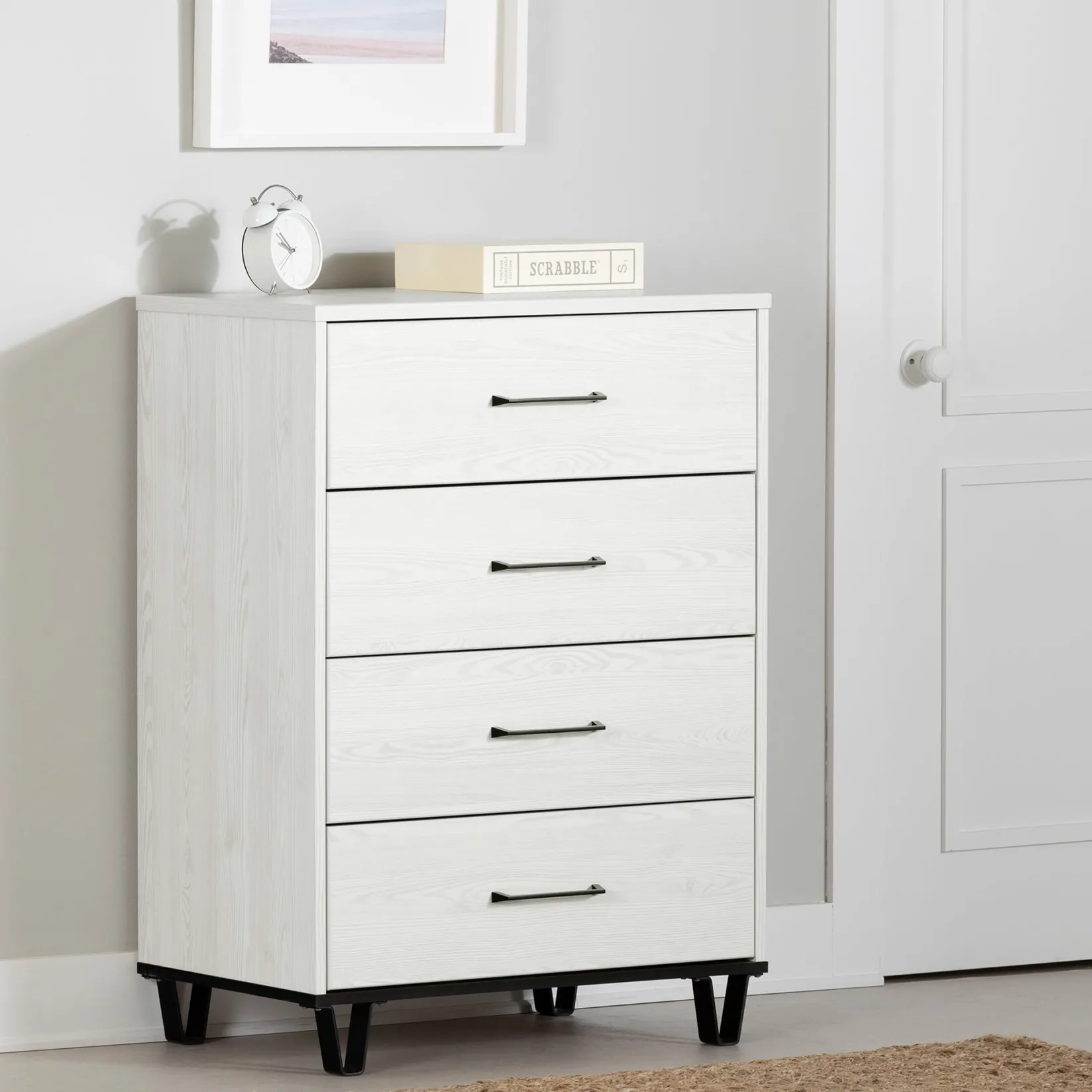 Storage Furniture>South Shore 4-Drawer Chest - Arlen White Pine and Black Matte