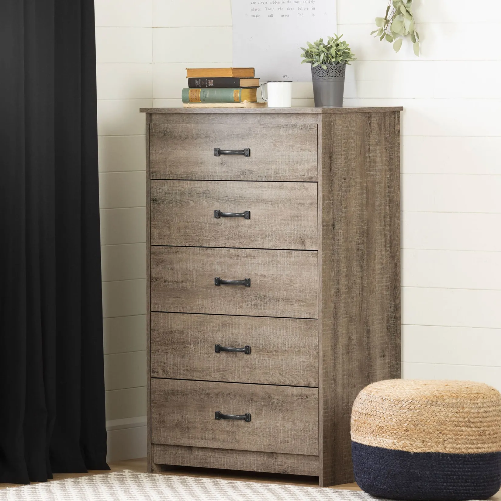 Storage Furniture>South Shore 5-Drawer Chest - Tassio Weathered Oak