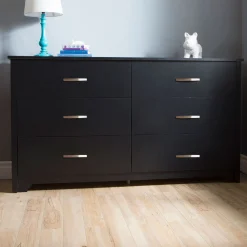 Online 6-Drawer Double Dresser - Fusion Pure Black Storage Furniture