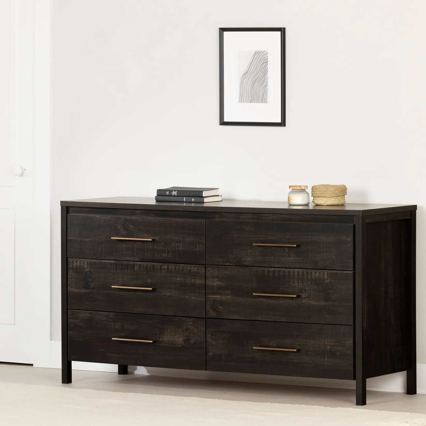 Storage Furniture>South Shore 6-Drawer Double Dresser - Gravity Rubbed Black