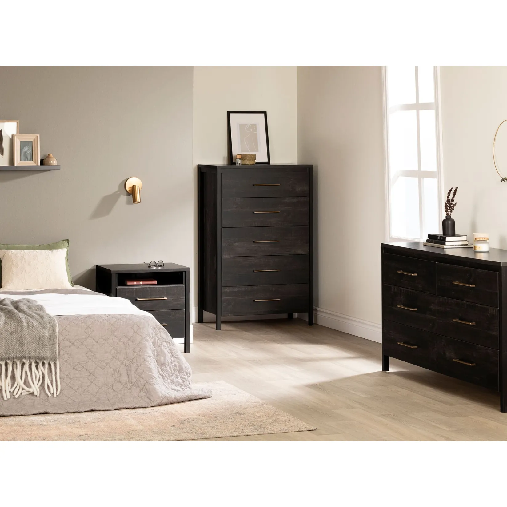 Storage Furniture>South Shore 6-Drawer Double Dresser - Gravity Rubbed Black