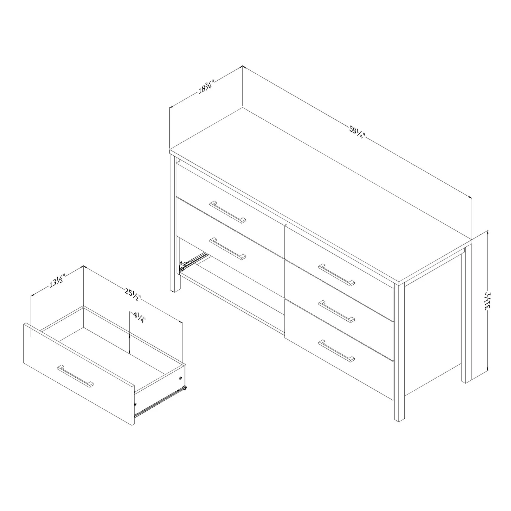 Storage Furniture>South Shore 6-Drawer Double Dresser - Gravity Rubbed Black