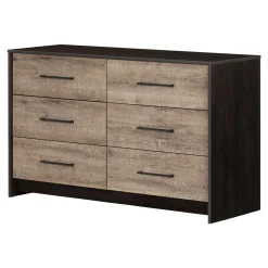 Storage Furniture>South Shore 6-Drawer Double Dresser - Londen Rubbed Black and Weathered Oak