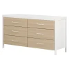 Online 6-Drawer Double Dresser - Munich White and Soft Elm Storage Furniture