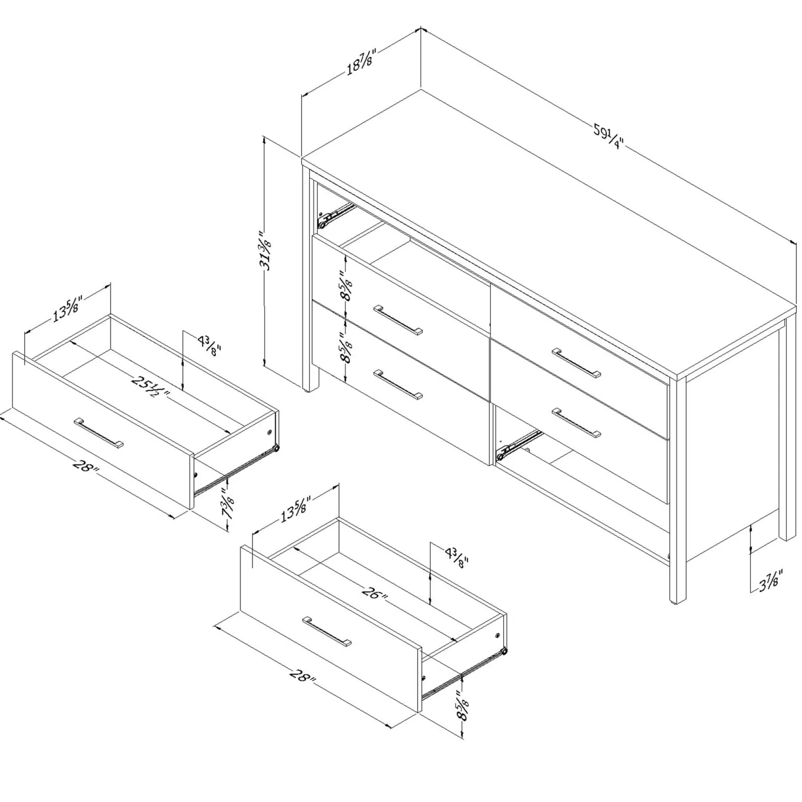 Online 6-Drawer Double Dresser - Munich White and Soft Elm Storage Furniture