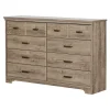 Sale 8-Drawer Double Dresser - Versa Weathered Oak Storage Furniture