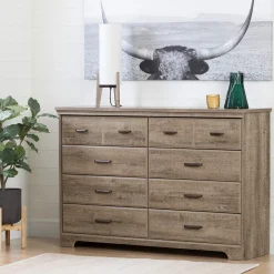 Sale 8-Drawer Double Dresser - Versa Weathered Oak Storage Furniture