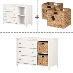 Storage Furniture>South Shore 3-Drawer Dresser with Baskets - Balka Pure White