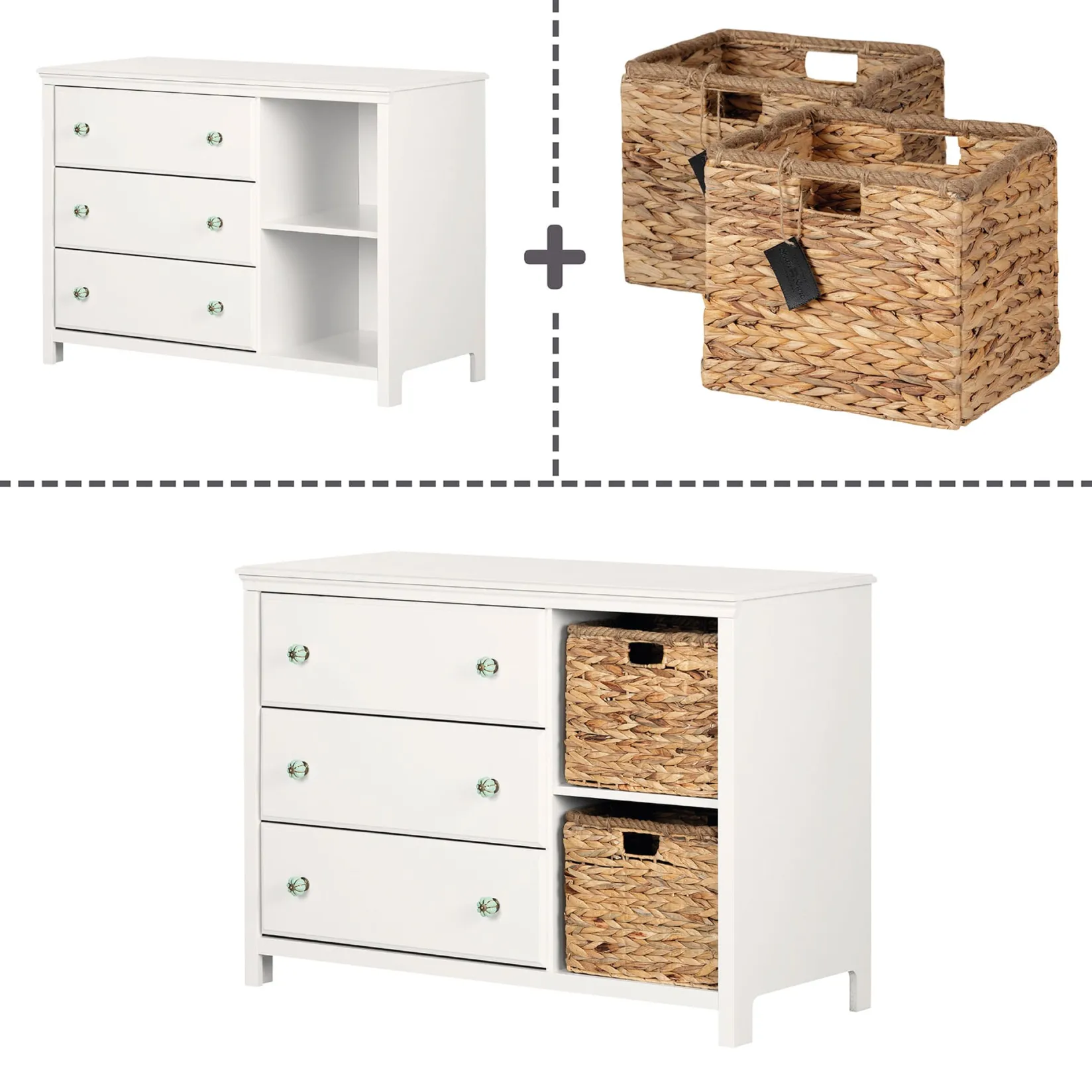 Storage Furniture>South Shore 3-Drawer Dresser with Baskets - Balka Pure White