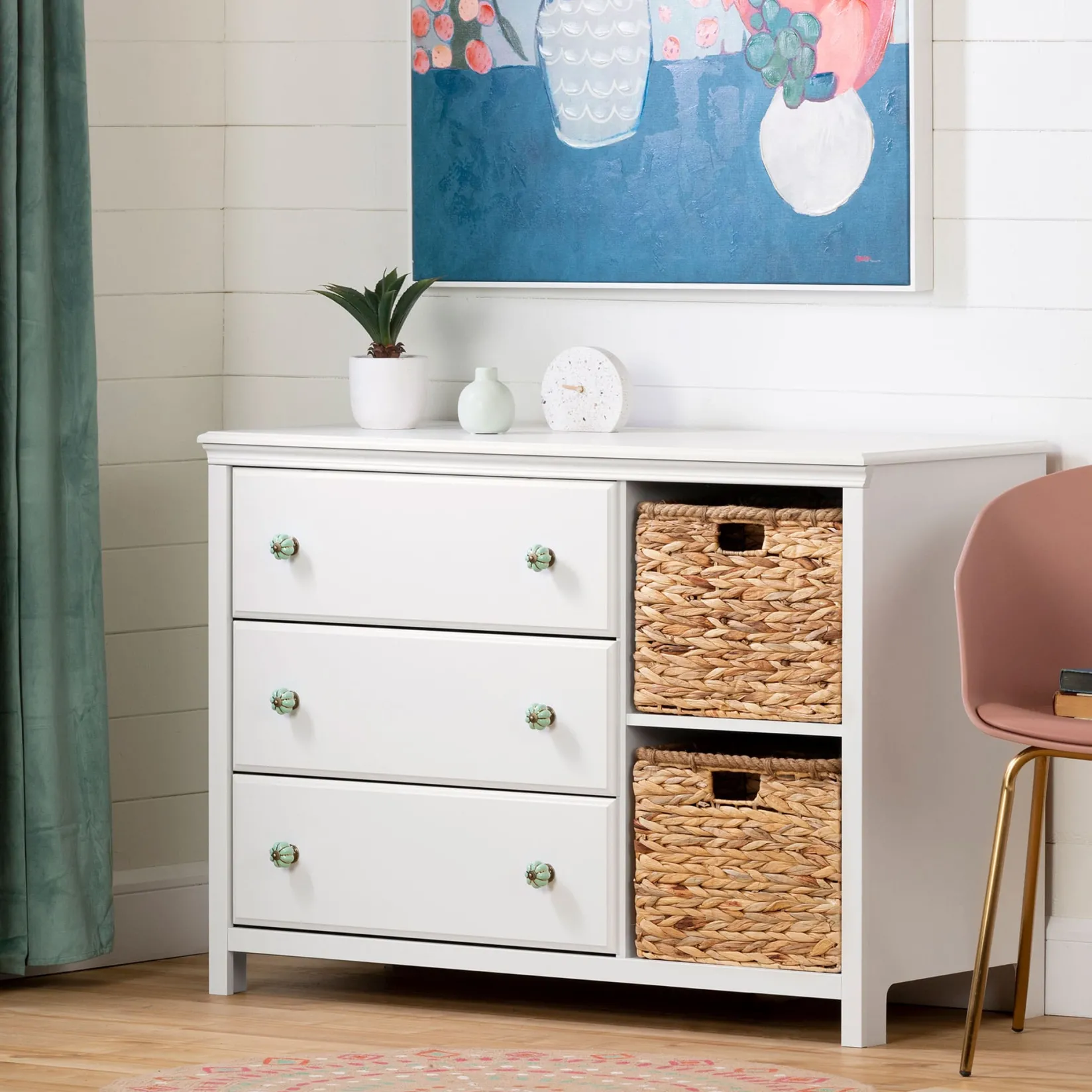 Storage Furniture>South Shore 3-Drawer Dresser with Baskets - Balka Pure White