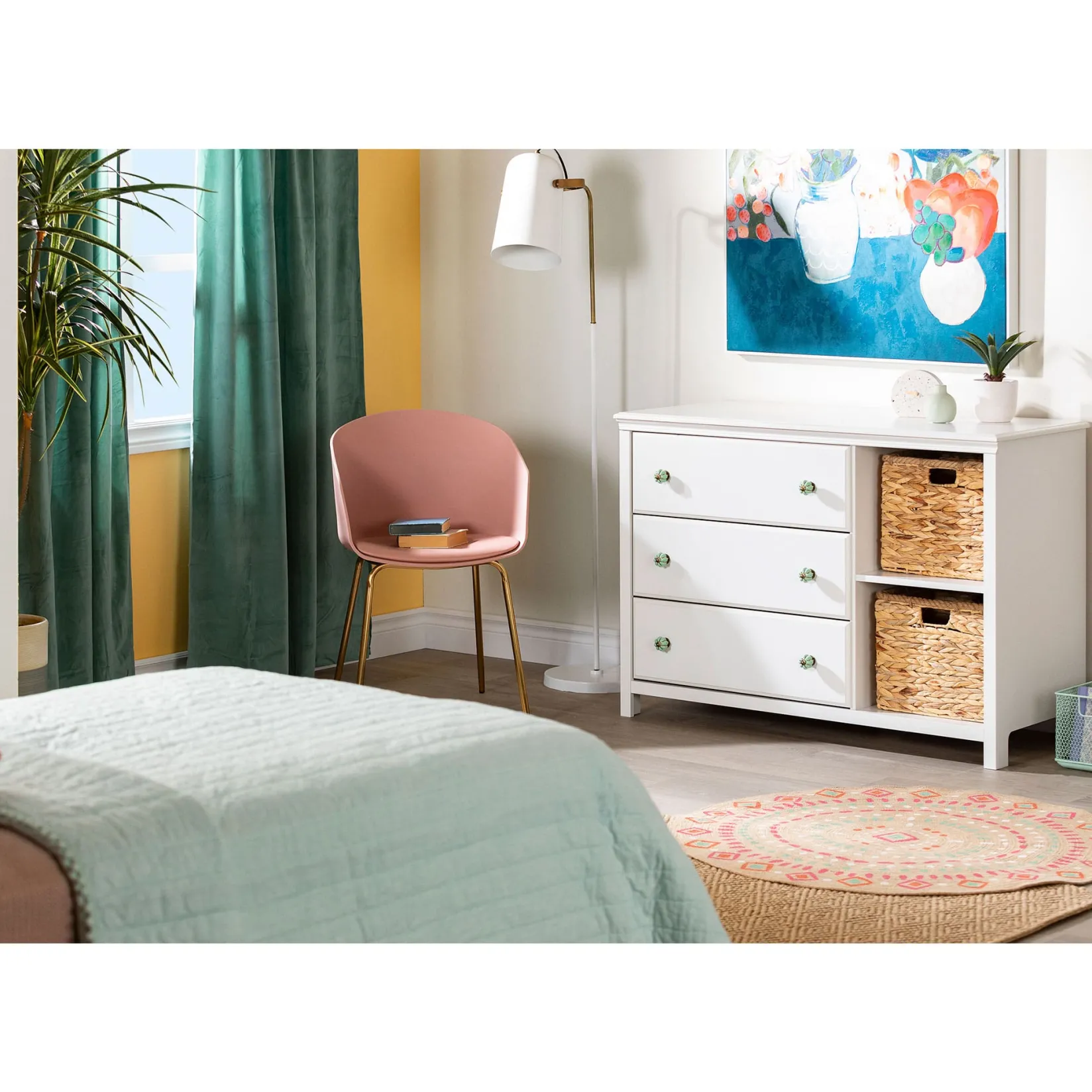 Storage Furniture>South Shore 3-Drawer Dresser with Baskets - Balka Pure White