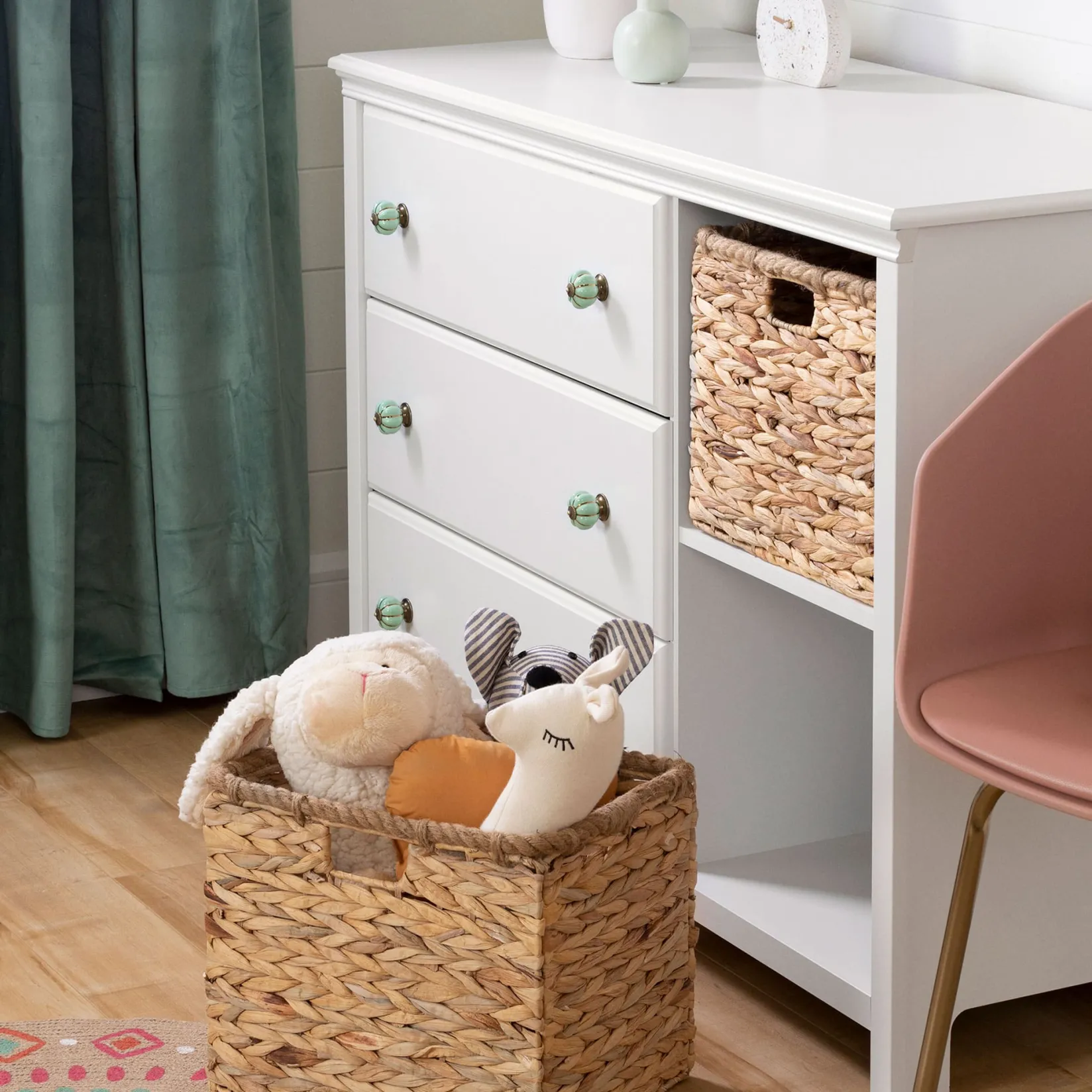 Storage Furniture>South Shore 3-Drawer Dresser with Baskets - Balka Pure White