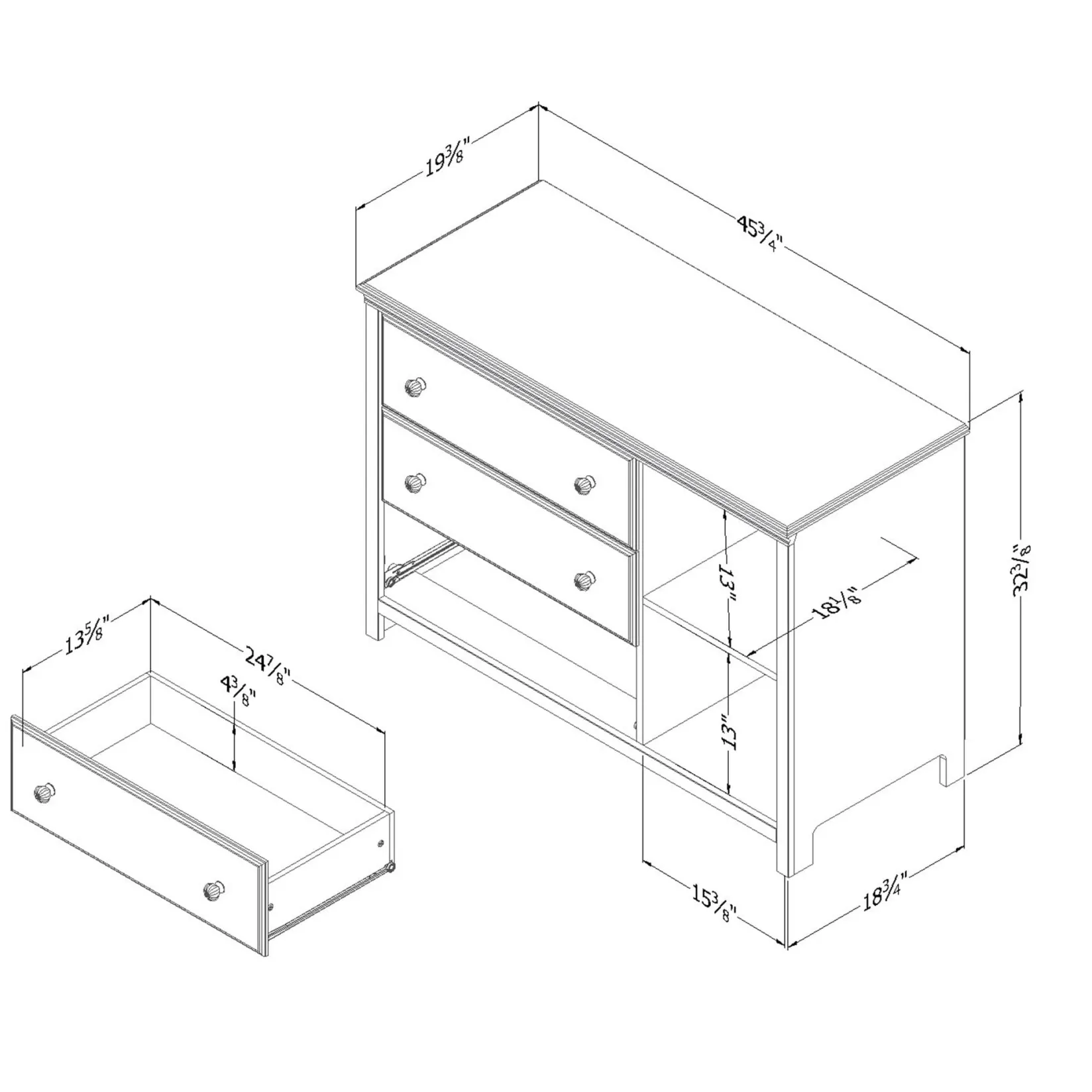 Storage Furniture>South Shore 3-Drawer Dresser with Baskets - Balka Pure White