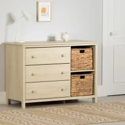 Storage Furniture>South Shore 3-Drawer Dresser with Baskets - Cotton Candy Bleached Oak
